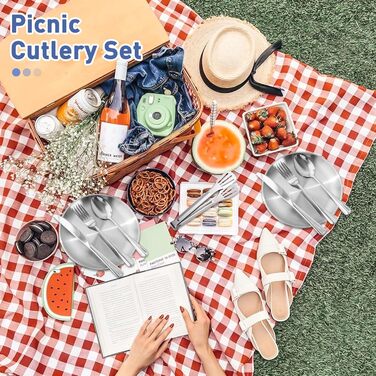 Набір кемпінгового посуду для 1-2 осіб, 10-предметний набір кемпінгових столових приборів з нержавіючої сталі, дорожні столові прибори, портативний кемпінговий посуд для пікніків та подорожей на свіжому повітрі з виделками, ножами, ложками з нержавіючої с