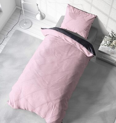 Зимовий комплект постільної білизни one-home, Фланель, Меланж Бавовна, Затишний, Пухнастий, Теплий, М&39який, Сучасний, Розмір Комплект з 2 предметів 135x200 см, Колір Рожевий/Антрацит, Комплект з 2 предметів 135x200 см Рожевий