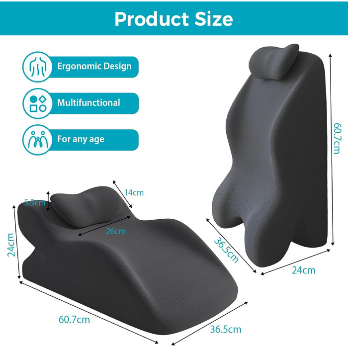 Подушка для читання для ліжка та дивана, багатофункціональна клиноподібна подушка, подушка для спини, ергономічна клиноподібна подушка з піни з ефектом пам&39яті для підтримки спини, шиї та ніг, для відпочинку, гри, читання або перегляду телевізора