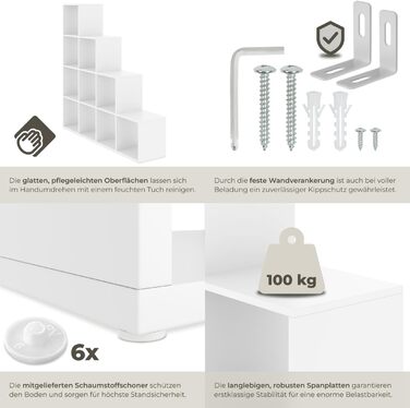 Книжкова полиця tectake, полиця-шафа як роздільник кімнати у вітальні, перегородка в дитячій кімнаті, сходинка у спальні, кухні або гардеробі, кубічна полиця, офісне сховище, полиця для взуття - біла