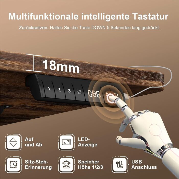 Стіл з регульованою висотою 160 x 80 см з кабельним лотком, Електрично регульований стіл для роботи стоячи з USB-портом, Комп&39ютерний стіл, Ергономічний стіл для роботи сидячи та стоячи, Офісний стіл, Вінтажний коричневий 160 x 80 см