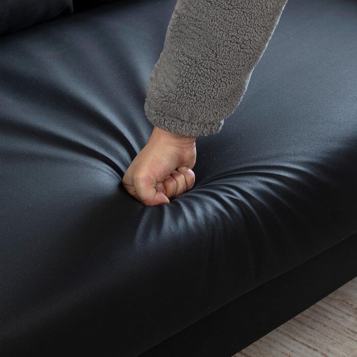 Диван 173 см, Чорні дивани для вітальні, Зручний тканинний диван, 3-місний диван з підлокітниками, 3 подушки та 4 дерев&39яні ніжки, Глибокий диван для відпочинку для домашнього офісу (чорний)