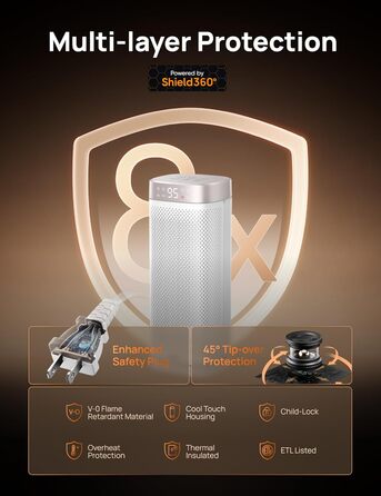 Дюймовий електричний обігрівач Dreo, енергоефективні обігрівачі з терморегулятором, пульт дистанційного керування, що коливається