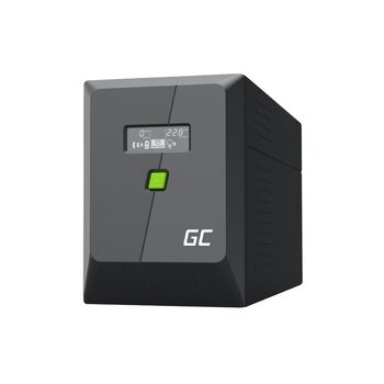 ДБЖ Greencell 2000VA 1200W PowerProof з РК-дисплеєм модифікована синусоїда, захист живлення пристроїв, захист від перенапруги, аварійне джерело живлення для побутової техніки, USB/RJ45, 4 шт. Schuko IEC