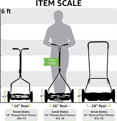 Стандартна повнофункціональна газонокосарка Great States 415-16 40,6 см з Т-подібною ручкою та термообробленими лезами 16-дюймова, 5-ти лезова газонокосарка