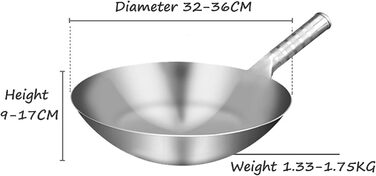 Сковорода вок 32 см, сковорода для перемішування з кришкою, сковорода вок з вуглецевої сталі і вок з антипригарним покриттям, сковорода вок без хімічних речовин, китайська сковорода вок для індукційних, електричних, газових, всіх плит 32 см