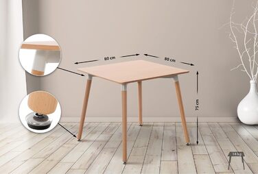 Кухонний стіл CLP Viborg I Обідній стіл у скандинавському дизайні для вітальні зі стільницею з МДФ I Каркас з бука, регульовані захисні накладки на підлогу, колір натуральний, розмір 80 см x 80 см