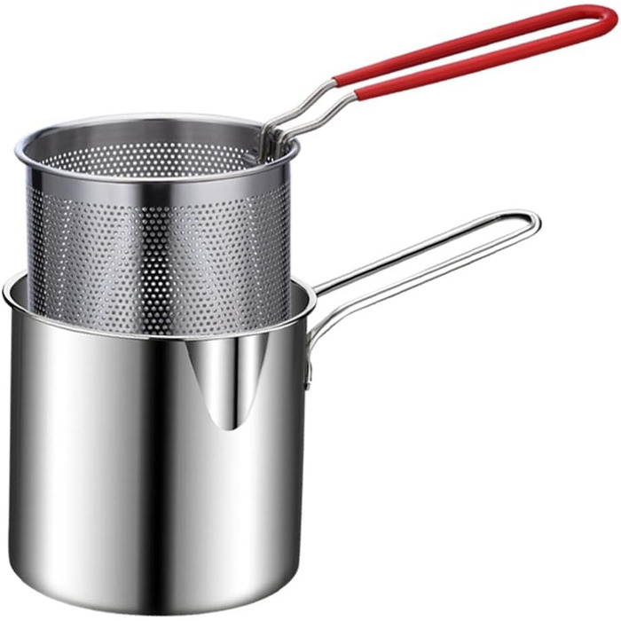 Каструля для картоплі фрі з нержавіючої сталі з кошиком для смаження, каструля для смаження Фритюрниця темпура з ситечком, сковорідки для курки для плит, кошик для картоплі фрі з нержавіючої сталі, кухонний інструмент для приготування їжі