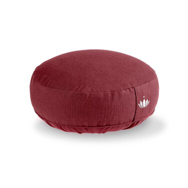 Подушка для медитації Lotuscrafts з висотою сидіння 10 см, надзвичайно низька, подушка для йоги з наповнювачем з полби, кругла подушка для йоги, кругла подушка для підлоги, подушка для медитації для йоги, чохол, який можна прати, сертифікована GOTS, бордо