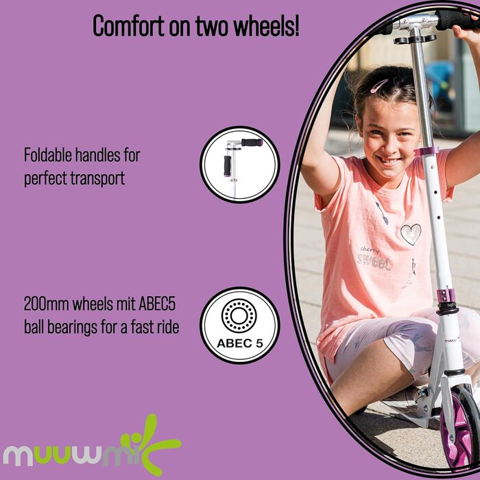 Алюмінієвий самокат Muuwmi - самокат з колесами 200 мм ABEC 5 GS-тестований регульований по висоті механізм складання нековзний ун