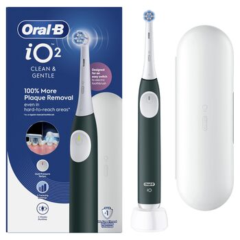 Звукова зубна щітка Oral-B iO 2, зелена, з 1 змінною насадкою, дорожнім футляром та щіткою для чищення язика