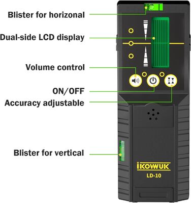 Лазерний приймач, лазерний детектор для імпульсного перехресного лазера, зелені лазерні промені до 200 футів, двосторонні РК-дисплеї з двостороннім підсвічуванням з налаштуваннями точності, двостороннє підсвічування