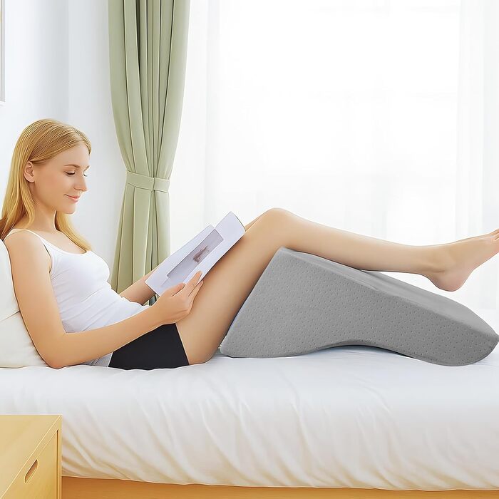 Подушка для спини/подушка для читання для ліжка та дивана, клиноподібна подушка, ергономічна клиноподібна подушка, зручна спинка для читання, перегляду телевізора, ігор та відпочинку (сіра)