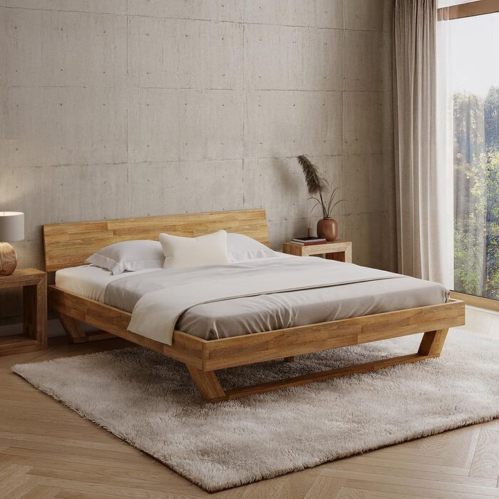 Ліжко Skølm Nornir з масиву дерева 180x200 см каркас ліжка з масиву дуба, обробленого олією високоякісне дерев&39яне ліжко з ніжками-санчатами каркас ліжка з 1 опорою для узголів&39я підходить як двоспальне ліжко 180x200 см суцільне узголів&39я