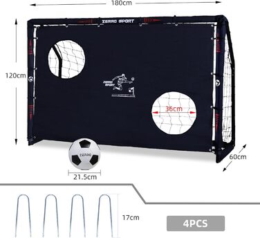 Футбольні ворота ZERRO для вулиці 180/240/300 для дорослих та дітей для гри та тренувань у саду 180 чорного кольору з цільовою стінкою та футбольним м&39ячем