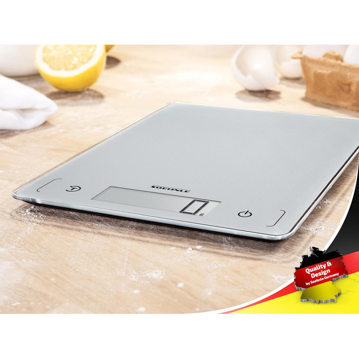 Цифрові кухонні ваги, сріблясті, вага до 10 кг (точність до 1 г), побутові ваги з сенсорним дотиком, електронні ваги в комплекті з