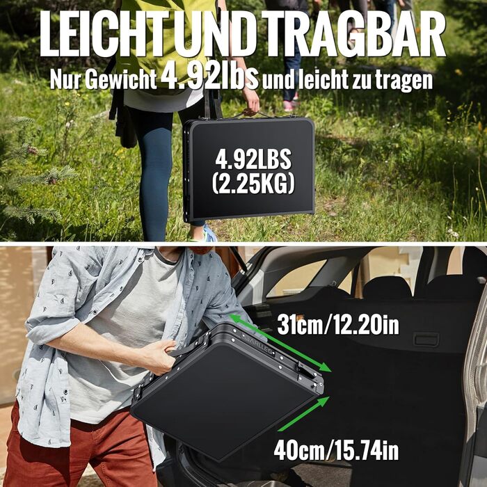 Складаний кемпінговий стіл GARLLEN, 58x40 см та 3 регульовані висоти (26/48/70 см), портативний бічний столик, стіл для барбекю, садовий стіл, стіл для пікніка для кемпінгу, пікніків та використання в саду (чорний) Чорний 58 x 40 x 26/48/70 см