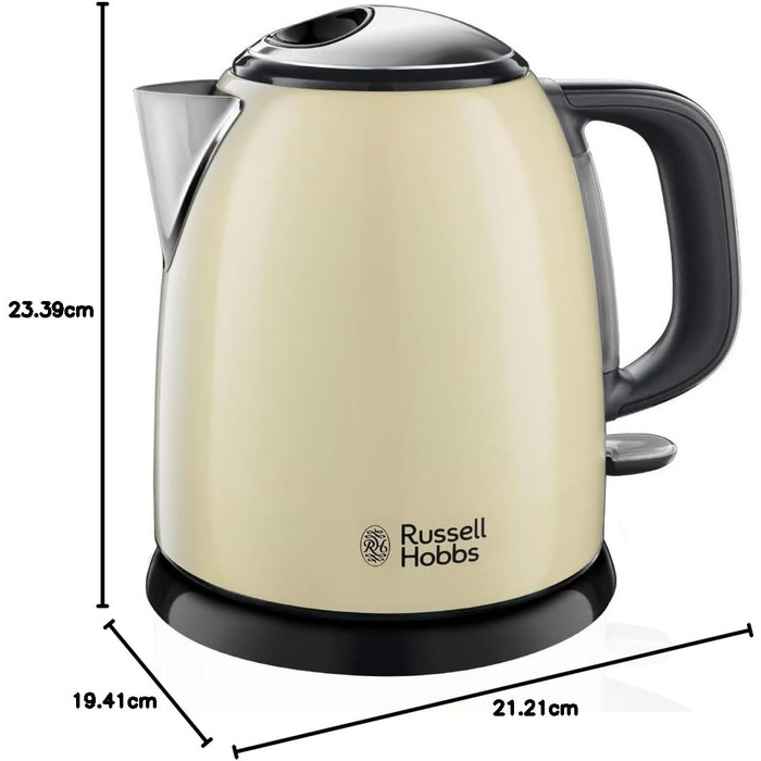 Чайник електричний Russell Hobbs 1.0 л Кольорикремовий з нержавіючої сталі (2400 Вт, функція швидкого закипання, знімний фільтр ві