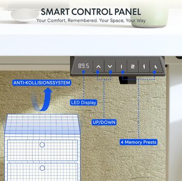 Каркас столу FlexiSpot з регулюванням висоти з 2 гачками, функцією пам&39яті висоти та світлодіодним індикатором висоти, ніжки столу з електричним регулюванням висоти (білий) EN1 білий