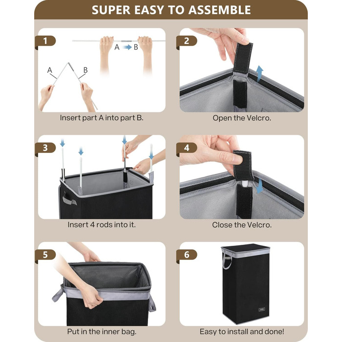 Л Кошик для білизни з кришкою чорний і мішок для білизни - Кошик для білизни вузький Для ванної кімнати, спальні, пральні, дитячої