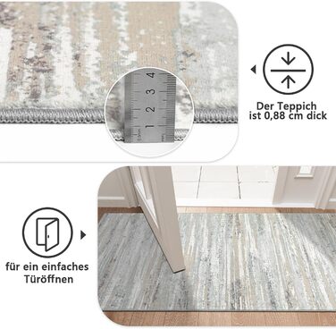 Килимова доріжка для коридору, 80x150 см, легкий кухонний килимок з коротким ворсом, можна прати, нековзка кухонна доріжка, килимок для коридору, бежева килимова доріжка для вітальні, кухні, коридору, входу, балкону, бежево-сіра, 80 x 150 см (прямокутна)