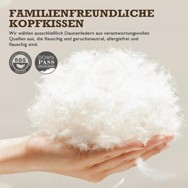 Пухова подушка BPC Down Pillow 40x80, 2 шт., розкішна серцевина з пера та пуху, оточена поліестером та 100 органічною бавовняною тканиною, м&39яка подушка для сну середнього розміру, подушка 40x80 см (2 шт.), біла