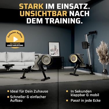 Складаний гребний тренажер SportPlus для домашнього використання - домашній тренажер з 8 рівнями опору - тиха магнітна гальмівна система, чорний/сонячний (новий дизайн)