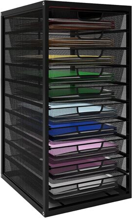 Коробка PUNCIA з шухлядами та 10 шухлядами, лоток для листів A4, лоток для документів з шухлядами, відділення для зберігання, металевий сортувальник паперу, органайзер для документів та паперу, офісний/стіл, чорний, 40,5 x 31,5 x 55 см