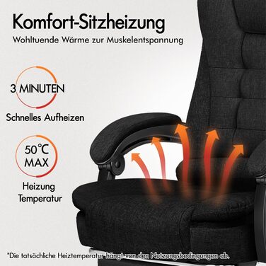 Офісне крісло ALFORDSON з функцією масажу, ергономічний дизайн з великою подушкою сидіння, поперекова підтримка, коліщатка для плавного пересування в офісі, чорний колір, лляна тканина Elias - чорний (льон) серія Elias
