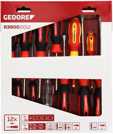 Набір викруток GEDORE red 12 предметів (VDE), плоскі та хрестоподібні, з індикатором напруги, інструмент R38002012