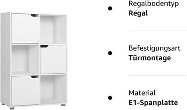 Книжкова полиця WOLTU, для кабінету, спальні та вітальні, книжкова шафа з 3 дверцятами та 6 відділеннями, полиця для зберігання, 59,6 x 91 x 29 см (Ш x В x Г) 6 кубічних дюймов (29Ш x 59,6Д x 91В см) Біла