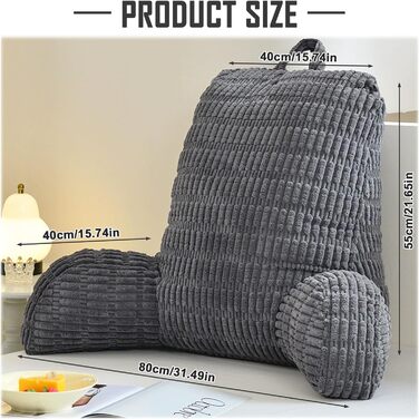 Подушка для читання для ліжка та дивана, диван для дорослих з подушкою для спинки, подушка сидіння з підлокітником, спинка підходить для перегляду телевізора, читання, гри в ігри на мобільному телефоні та гри в ліжку (сіра)