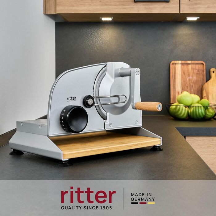 Універсальний слайсер Ritter AMANO 5, ручний універсальний слайсер з плавним ручним рукояткою, виробництво Німеччина, сріблястий металік
