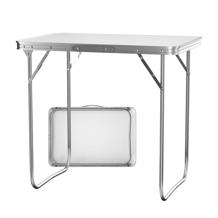 Стіл для кемпінгу зі сталі, розкладний стіл, легкий портативний садовий стіл для пікніків, риболовлі, барбекю, пляжу, вечірок, компактний розкладний стіл, 80 см x 60 см x 69 см (білий) 80 x 60 см