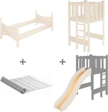 Дитяче ігрове ліжко-будиночок BioKinder дерев'яне ліжко з вежею і гіркою Ной з сертифікованого масиву сосни натурального білого ко