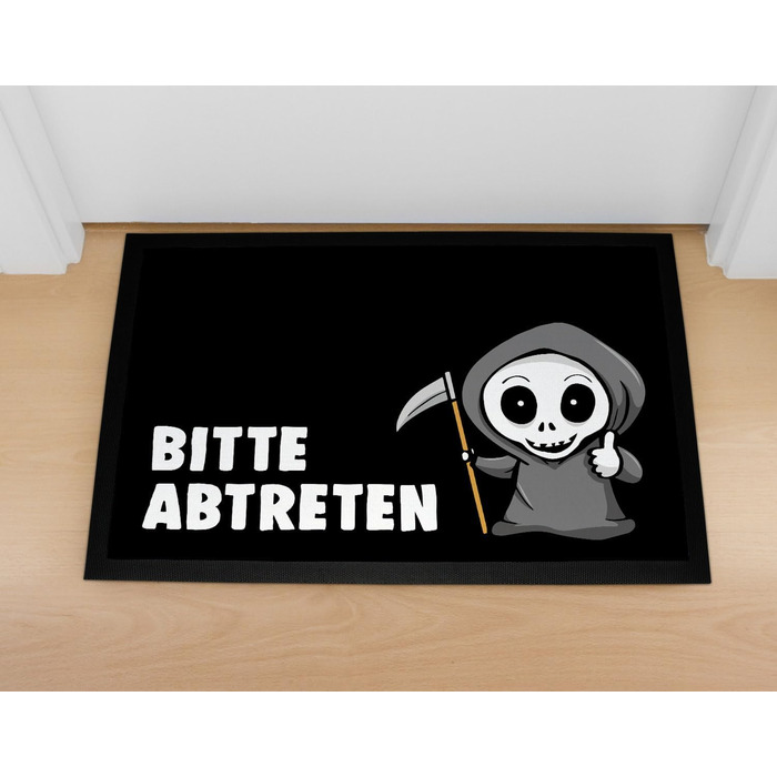 Килимок для дверей MoonWorks з написом Будь ласка, виходьте, похмурий жнець - кумедна гра слів, нековзний та миється, чорний, 60x40 см. Будь ласка, виходьте. Чорний