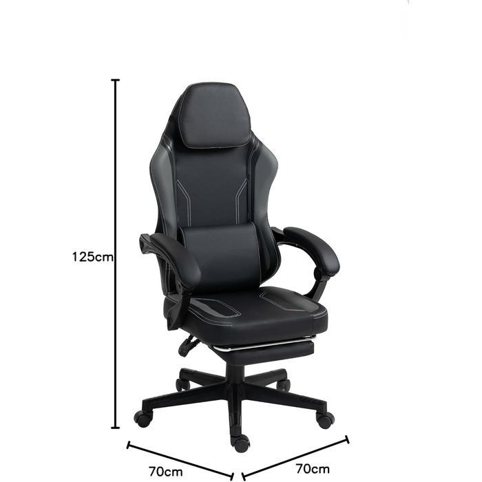 Чорно-сіре ігрове крісло - Підставка для ніг - Ергономічне - Регульована висота