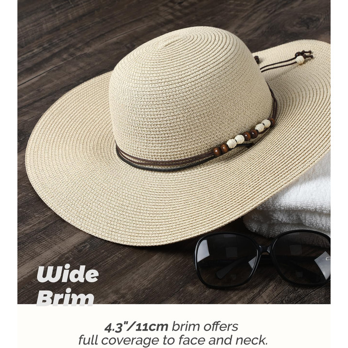 Жіночий солом&39яний капелюх Creekstone, капелюх із широкими полями, захист від сонця UPF 50, складний літній пляжний капелюх із вітровою стрічкою, розмір L, бежевий