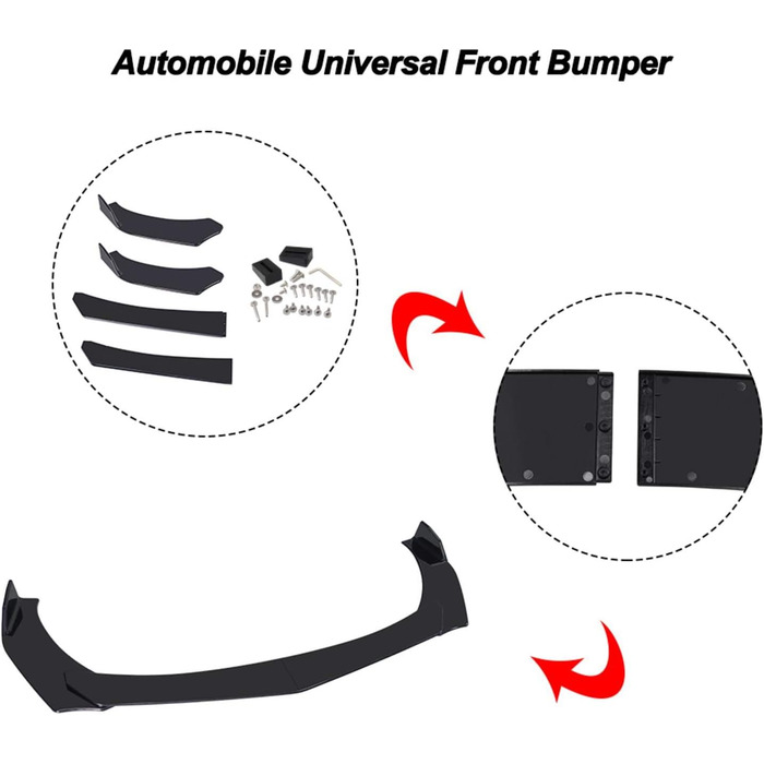 Мерехтливий передній бампер автомобіля, передній спойлер губа універсальна автомобільна передня губа спойлер губний дифузор, автомобільний захист від зіткнень обвіс загальний для всіх моделей, чорний 6052