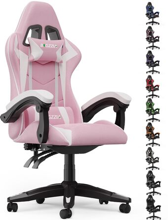 Ергономічне ігрове крісло bigzzia, ігрове крісло, крісло для ПК, ігрове крісло, крісло для геймерів, дихаюче офісне крісло з підголівником та підлокітниками для підлітків та дорослих, рожево-біла базова модель