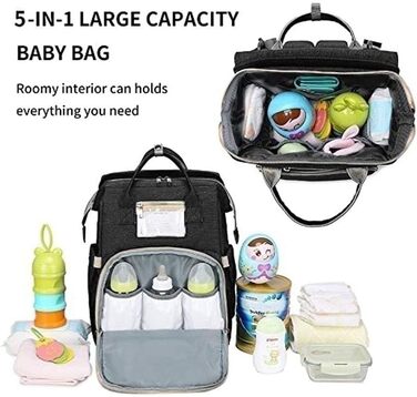 Портативна сумка для пеленання, рюкзак 4-в-1 для подорожей з вбудованою розкладною люлькою, ізольованими кишенями для пляшечок для