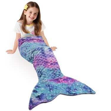 Класична ковдра Catalonia &quotХвіст русалки&quot, м&39яка тепла плюшева флісова ковдра-спальний мішок, 155 x 50 см, візерунок з риб&39ячої луски, зоряне небо