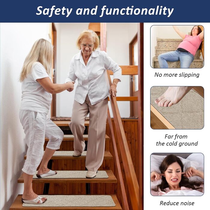 Набір килимків для сходів Bocguy, 15 предметів, 55x19 см, для приміщень, нековзні, самоклеючі, ріжучі, багаторазові, для захисту сходів (бежевий) Бежевий 55x19 см, 15 шт.