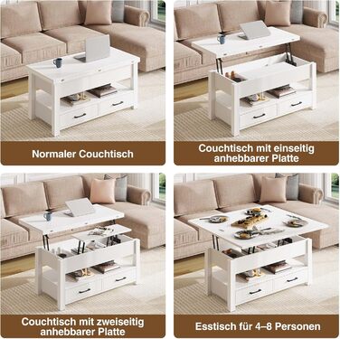 Журнальний столик Rolanstar з регульованою висотою, стіл для вітальні з шухлядою та прихованим відділенням, який трансформується в обідній стіл, дерев&39яний диван-столик 100 x 50 см, білий