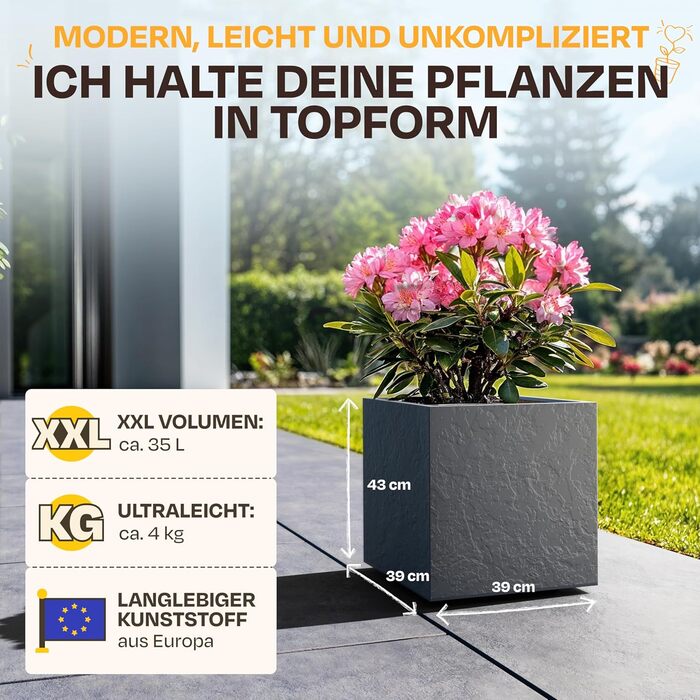 Квітковий горщик Ondis24, Vulkan 40 з резервуаром для води, зимостійкий (антрацит)