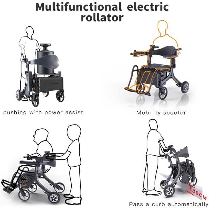 Легкі складні електричні ходунки для інвалідних візків 5 в 1 з асистентом важить всього 18 кг вантажопідйомність до 130 кг, 9000SW