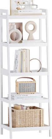 Бамбукова книжкова полиця SMIBUY з драбиною, органайзер для полиць у ванній кімнаті, окремостояча підставка для рослин, компактні полиці для спальні, кухні, балкону (біла, 5 полиць (127 см заввишки)) Біла 5 полиць (127 см заввишки)