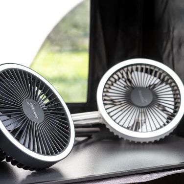 Ліхтар для кемпінгу Skandika Solvind з вентилятором Ліхтар для кемпінгу 3-в-1 з настільним вентилятором та портативним зарядним пристроєм, біле кільце, із зарядним кабелем USB Type-C, регульованою яскравістю, таймером Ліхтар для кемпінгу, для використання