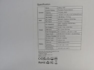 Портативна електростанція GROWATT із сонячною панеллю 200 Вт Infinity 1500 з 1512 Втгод, 4 розетки змінного струму 230 В/1800 Вт (піки 3600 Вт), швидка зарядка змінного струму, сонячний генератор для кемпінгу на відкритому повітрі/дому/автофургонів 1512 В