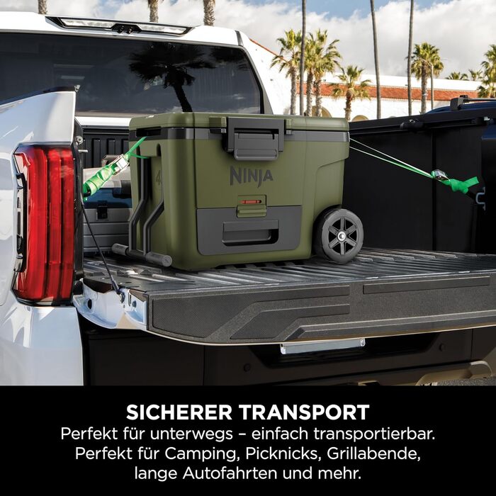 Холодильник Ninja FrostVault з колесами та ізоляцією, з пляшкою Ninja Thirti та пакетом з льодом, вбудованою шухлядою сухої зони для зберігання за температури холодильника, оливково-зелений, FB245AMZEUUKGN 42 л зелений